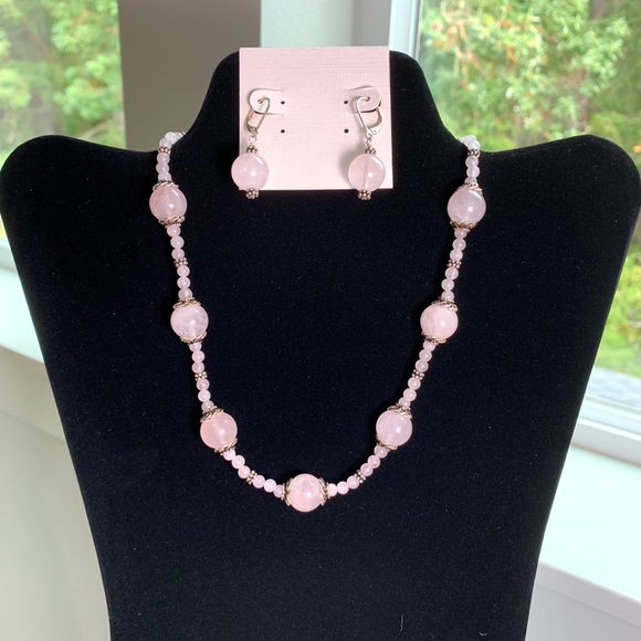 S/S Rose Quartz & S/S Necklace/Earring - Picture 3 of 4